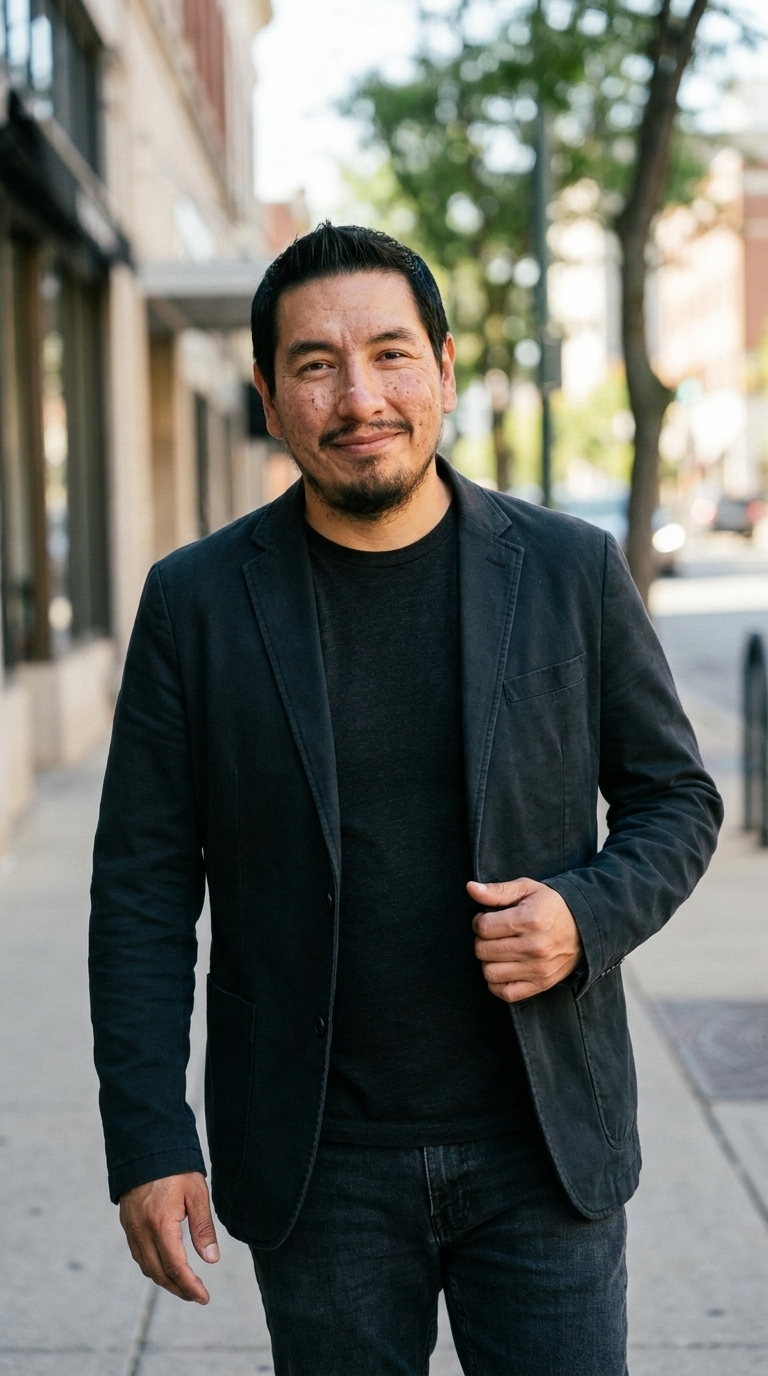 Founder of LaunchFrame Studios on a city street